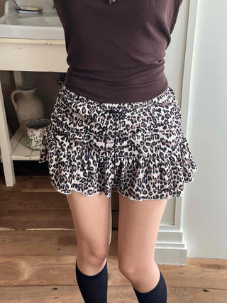 Leopard Shirred Mini Skirt