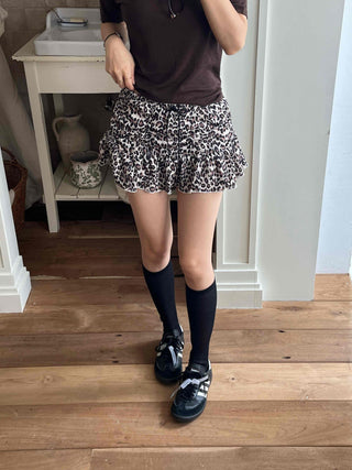 Leopard Shirred Mini Skirt