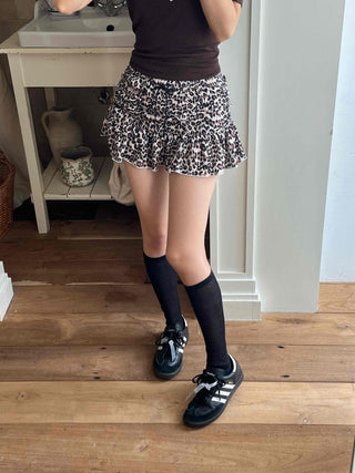 Leopard Shirred Mini Skirt