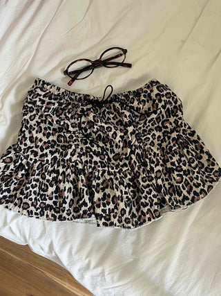 Leopard Shirred Mini Skirt