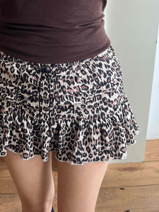 Leopard Shirred Mini Skirt