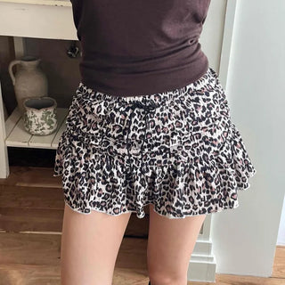 Leopard Shirred Mini Skirt