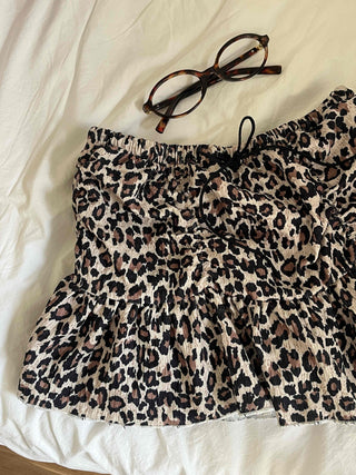 Leopard Shirred Mini Skirt