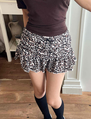 Leopard Shirred Mini Skirt