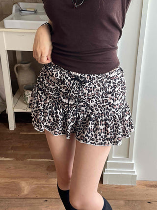 Leopard Shirred Mini Skirt