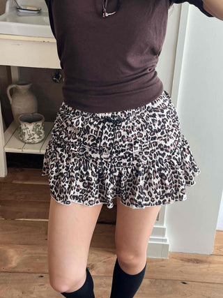 Leopard Shirred Mini Skirt