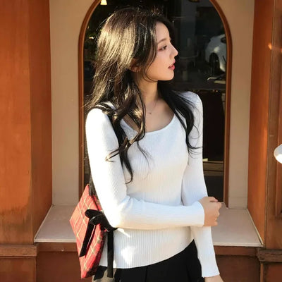 Madeleine Square Neck Rib Skinny Fit Long Sleeve Knit