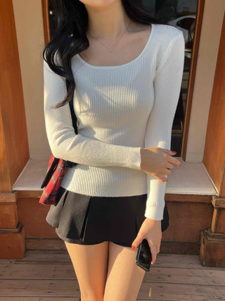 Madeleine Square Neck Rib Skinny Fit Long Sleeve Knit