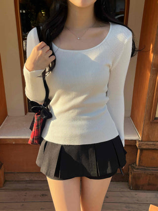 Madeleine Square Neck Rib Skinny Fit Long Sleeve Knit