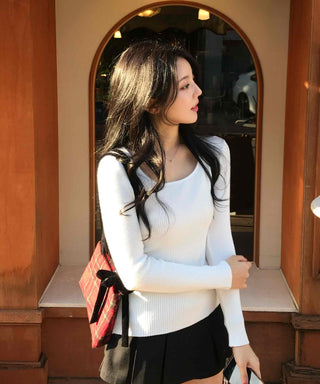 Madeleine Square Neck Rib Skinny Fit Long Sleeve Knit