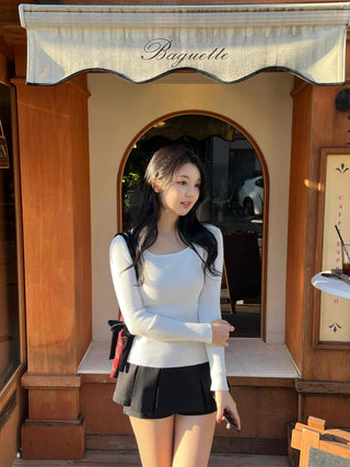 Madeleine Square Neck Rib Skinny Fit Long Sleeve Knit