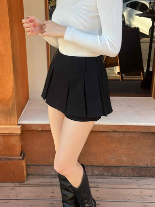 Basic Daily Boxy Pleated High-Waisted Mini Skirt