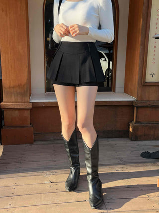 Basic Daily Boxy Pleated High-Waisted Mini Skirt