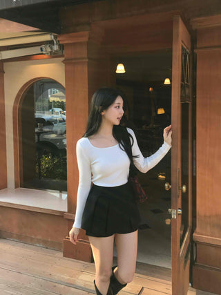 Basic Daily Boxy Pleated High-Waisted Mini Skirt