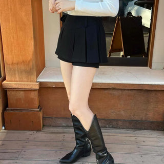 Basic Daily Boxy Pleated High-Waisted Mini Skirt