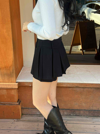 Basic Daily Boxy Pleated High-Waisted Mini Skirt
