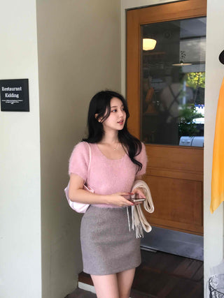 Delicate Fit Soft Puff Sleeve Square Neck Fur Knit