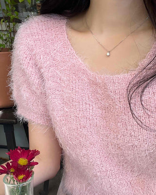 Delicate Fit Soft Puff Sleeve Square Neck Fur Knit