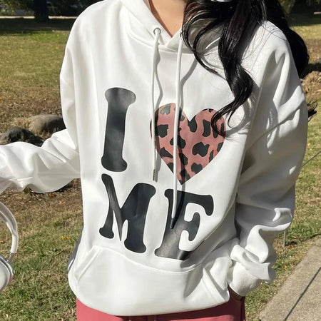 Daily Big Lettering Heart Leopard Patch Oversized Hoodie