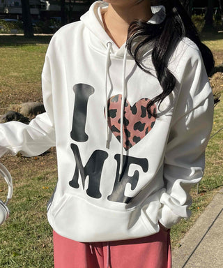 Daily Big Lettering Heart Leopard Patch Oversized Hoodie