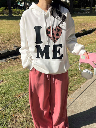 Daily Big Lettering Heart Leopard Patch Oversized Hoodie