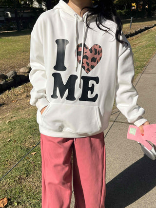 Daily Big Lettering Heart Leopard Patch Oversized Hoodie
