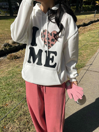 Daily Big Lettering Heart Leopard Patch Oversized Hoodie
