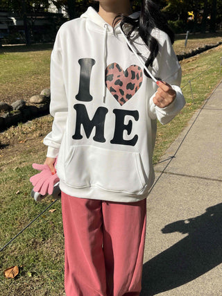 Daily Big Lettering Heart Leopard Patch Oversized Hoodie