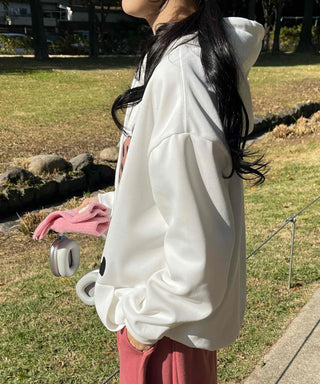Daily Big Lettering Heart Leopard Patch Oversized Hoodie