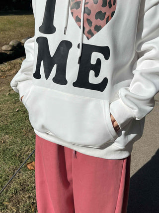 Daily Big Lettering Heart Leopard Patch Oversized Hoodie