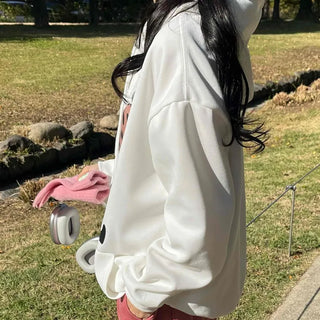 Daily Big Lettering Heart Leopard Patch Oversized Hoodie
