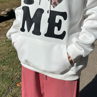 Daily Big Lettering Heart Leopard Patch Oversized Hoodie