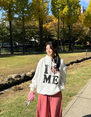 Daily Big Lettering Heart Leopard Patch Oversized Hoodie