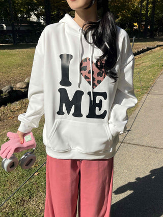 Daily Big Lettering Heart Leopard Patch Oversized Hoodie