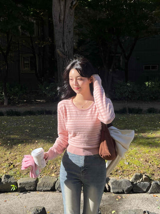 Soft Tencel Crop Ribbed Round Neck Knit