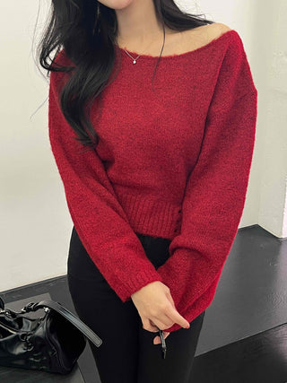Soft Delicate Fit Boat Neck Cropped Loose Fit Knit