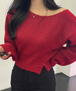 Soft Delicate Fit Boat Neck Cropped Loose Fit Knit