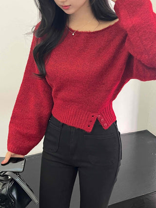 Soft Delicate Fit Boat Neck Cropped Loose Fit Knit