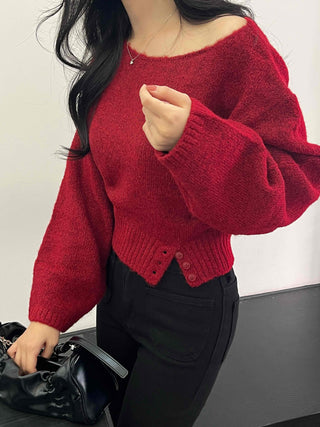 Soft Delicate Fit Boat Neck Cropped Loose Fit Knit