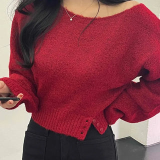 Soft Delicate Fit Boat Neck Cropped Loose Fit Knit