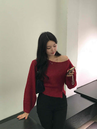 Soft Delicate Fit Boat Neck Cropped Loose Fit Knit