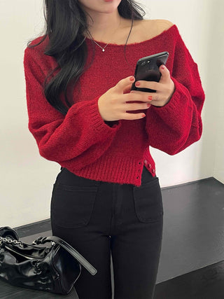 Soft Delicate Fit Boat Neck Cropped Loose Fit Knit