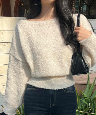 Soft Touch Heathered Boat Neck Balloon Knit