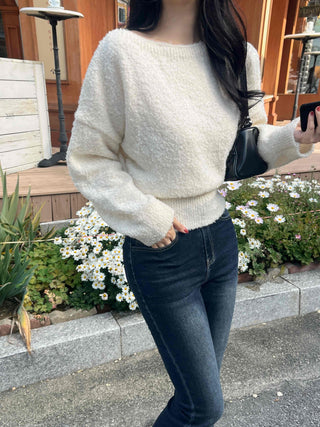 Soft Touch Heathered Boat Neck Balloon Knit