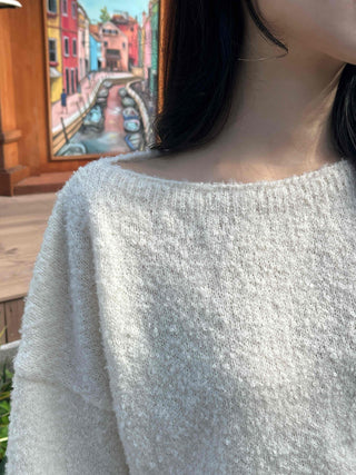 Soft Touch Heathered Boat Neck Balloon Knit