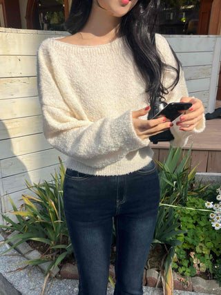 Soft Touch Heathered Boat Neck Balloon Knit