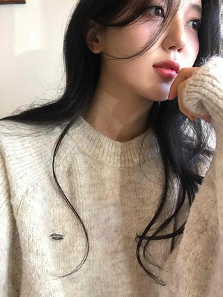 Soft Wool Blend Balloon Sleeve Round Neck Knit