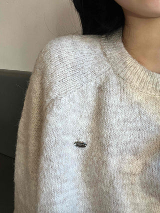 Soft Wool Blend Balloon Sleeve Round Neck Knit