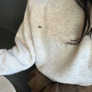 Soft Wool Blend Balloon Sleeve Round Neck Knit