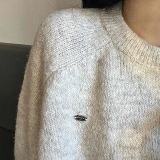 Soft Wool Blend Balloon Sleeve Round Neck Knit
